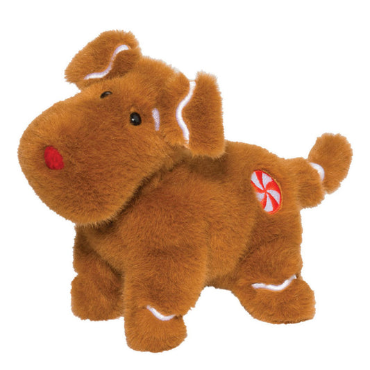 Tämä on Douglas Cuddle Toysin piparkakkukoira. Hän seisoo neljällä jalalla. Turkki on tiheä, lyhyehkö ja hieman takkuinen, väriltään ruskea, ja siinä on valkoiset reunukset korvien sisäpuolella, korvatupsuissa, hännän renkaassa ja tassujen yläpuolella. Kuono, masu ja tassut ovat ruskeat. Silmät ovat mustat ja lähellä toisiaan, nenä punainen ja pyöreä. Oikealla kyljellä on punavalkoinen piparminttulaikku, ja ilme on lempeä ja utelias.