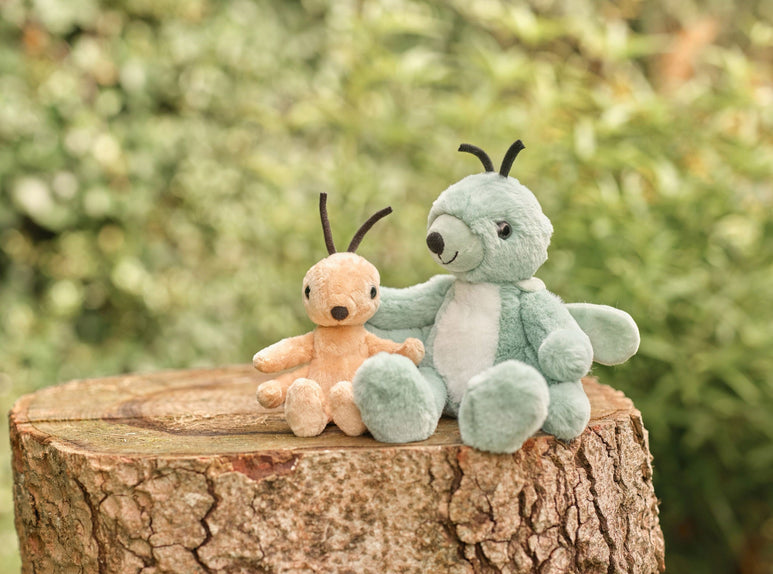 Tony Ant and Gary Grasshopper on a garden log