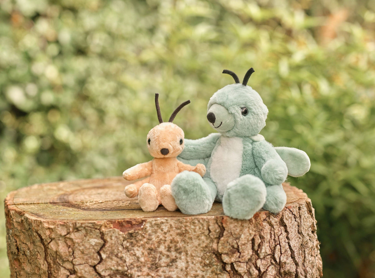 Tony Ant and Gary Grasshopper on a garden log